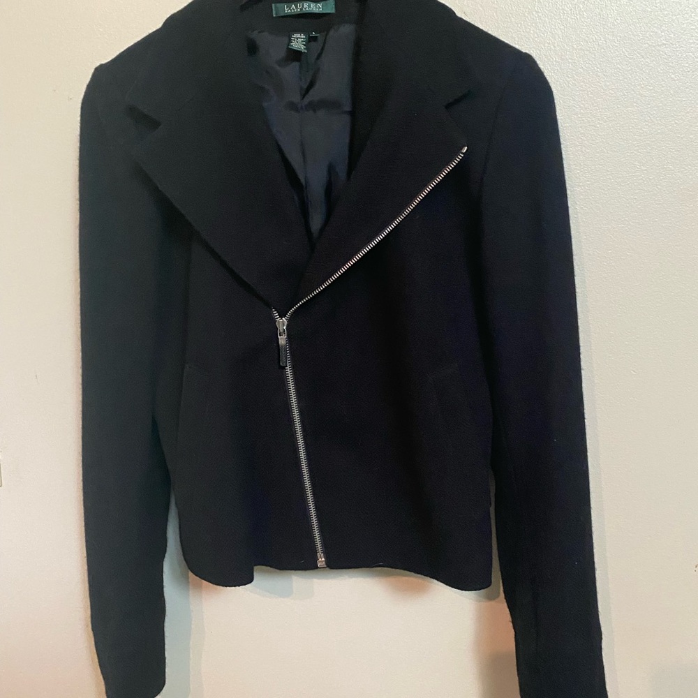 Lauren Ralph Lauren black zipper blazer wool blend women’s size small